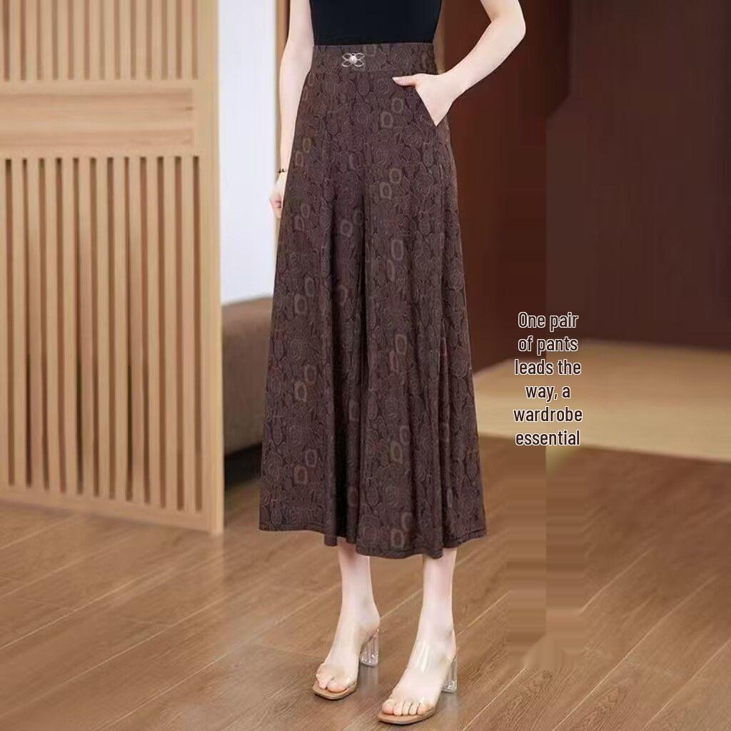High-Waisted Wide-Leg Draping Elastic Culottes for Women