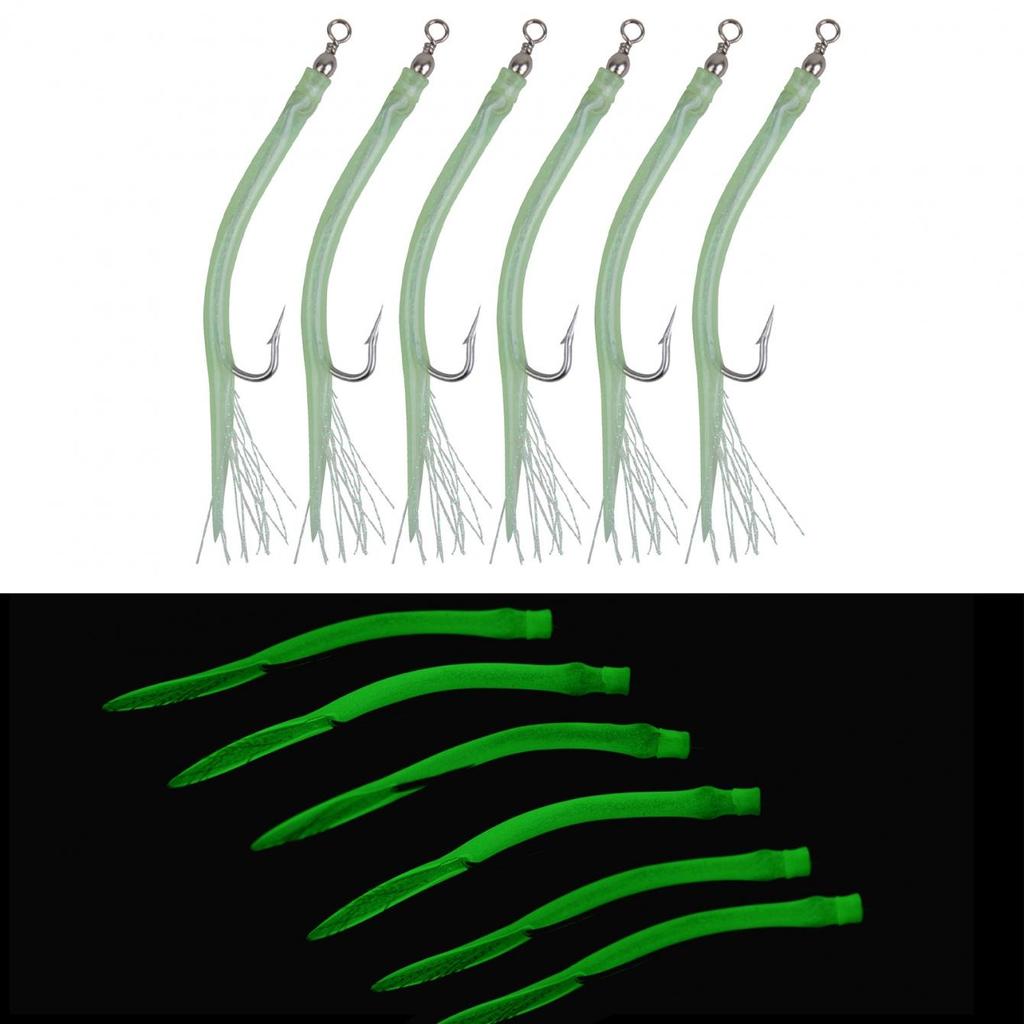 6Pcs CodfishFishing Eel Tube Jig Bait Shank Offset Hook Barbed Octopus Hook