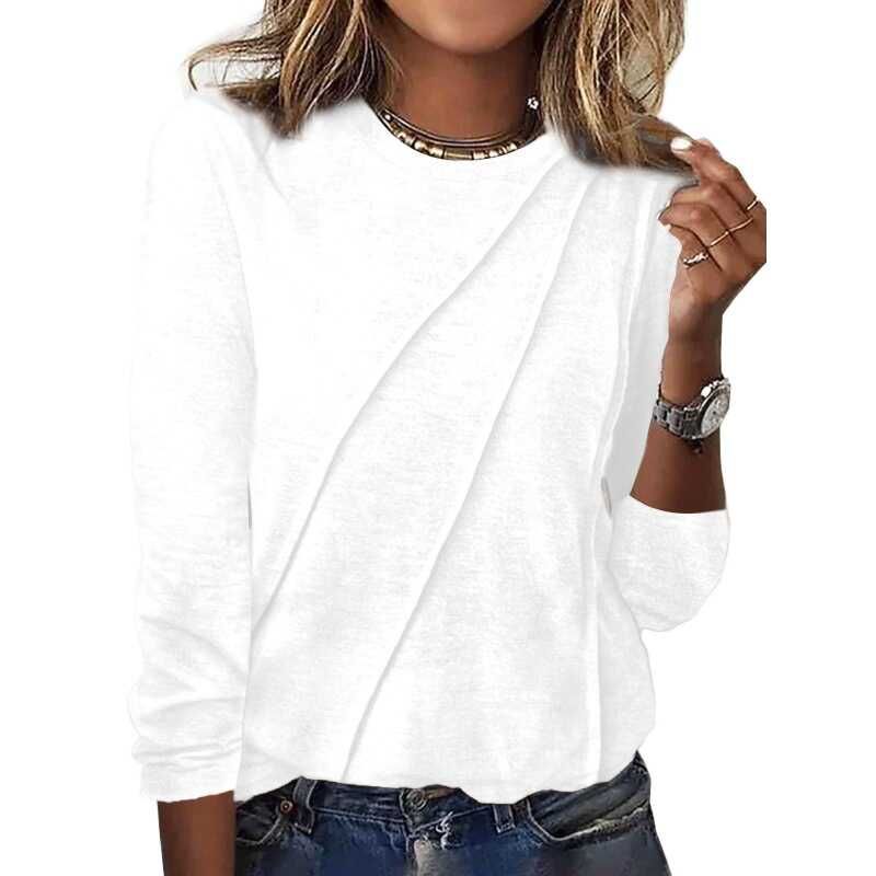 

2024 Long Sleeved Pullover T-shirt round Neck Top White L