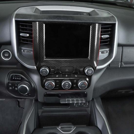 Carbon Fiber Center Console Gps Navigation Panel Trim Cover For Dodge Ram 2018+