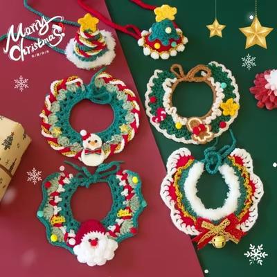Conjunto de Acessórios de Natal para Pets - Cachecol de Tricô, Coleira e Chapéu para Gato e Cachorro para Decoração de Festa de Natal