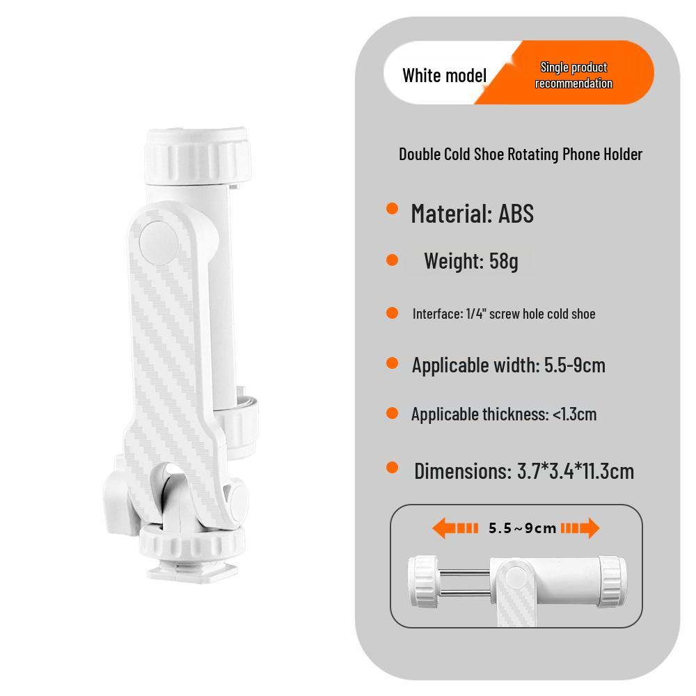 Rotating Dual Hot Shoe Phone Clip with Fill Light & Tripod Support