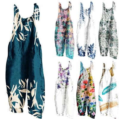 Women's Fashion Sweet Little Fresh Printed Vintage Casual Strappy Jumpsuit