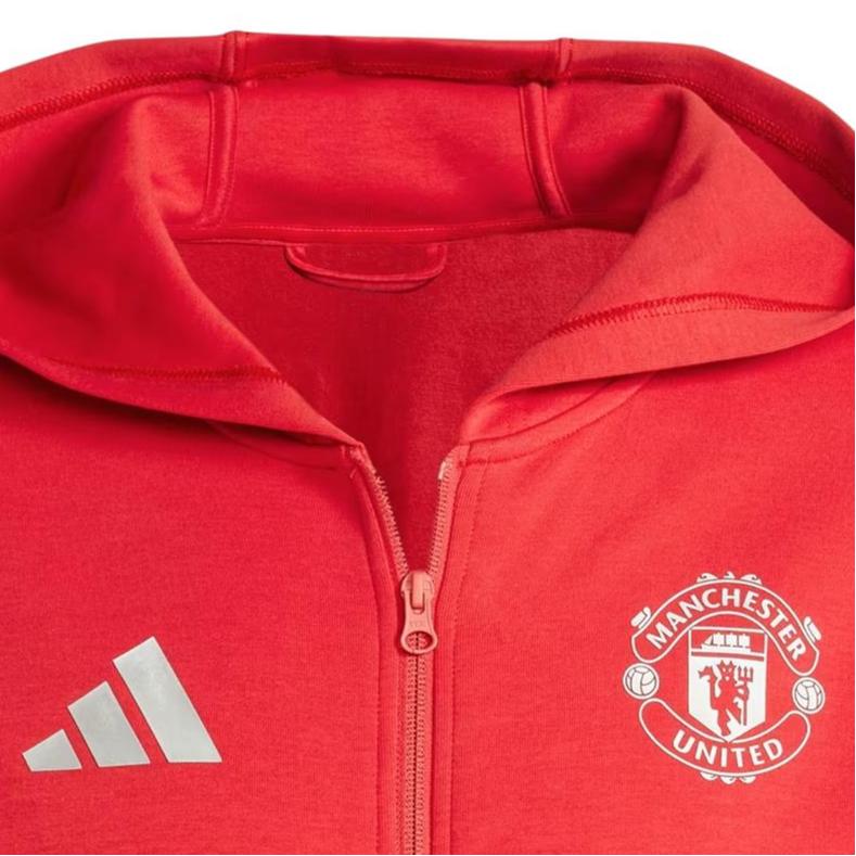 adidas Manchester United Anthem Jacket, Letter Print Comfortable Breathable Casual Sports Hooded Coat Men Daily Training Outerwear Red IT4187