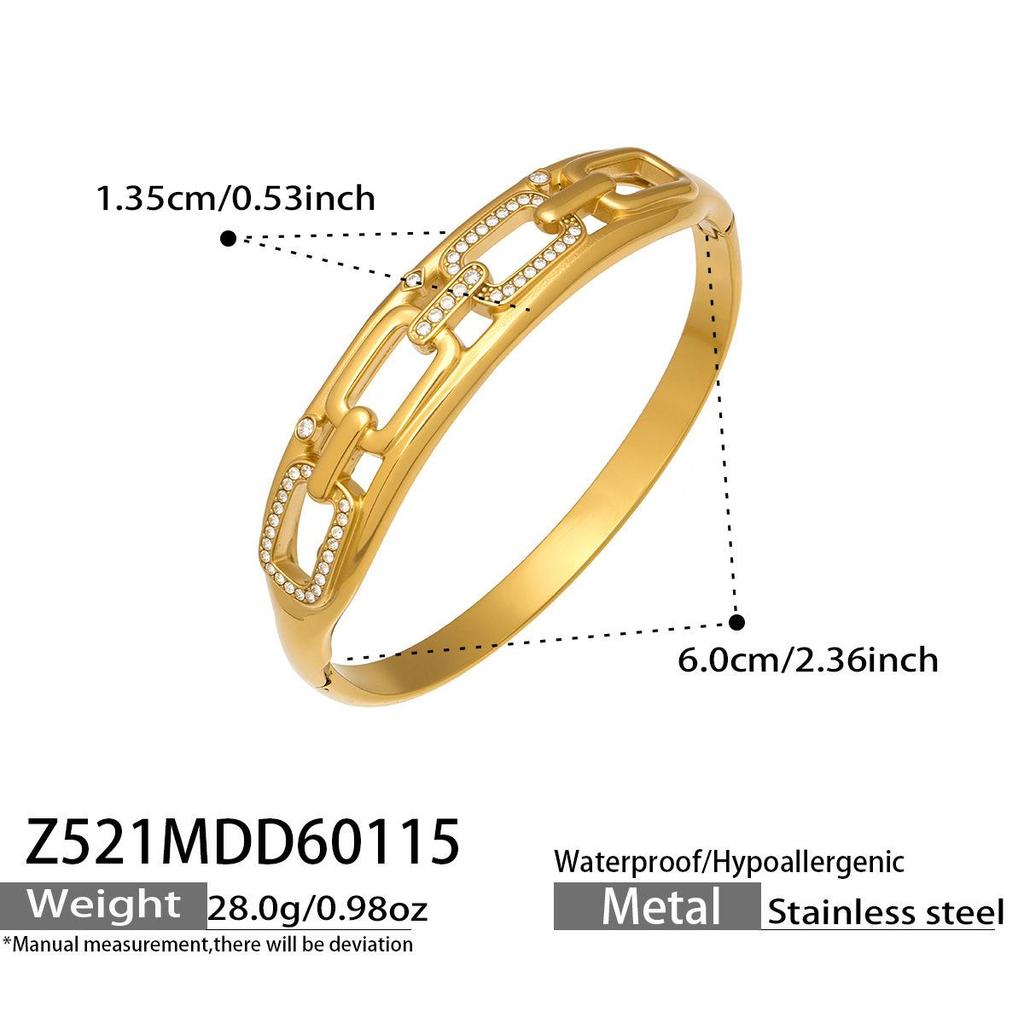 18K Gold-Plated Geometric Zirconia Bracelet with Stainless Steel Buckle