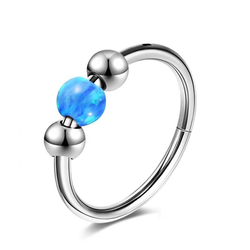 1Pc Blue Opal Nose Piercing Gold Color Septum Ring Stainless Steel Nose Clicker Ear Helix Cartilage Piercings 18G Jewelry