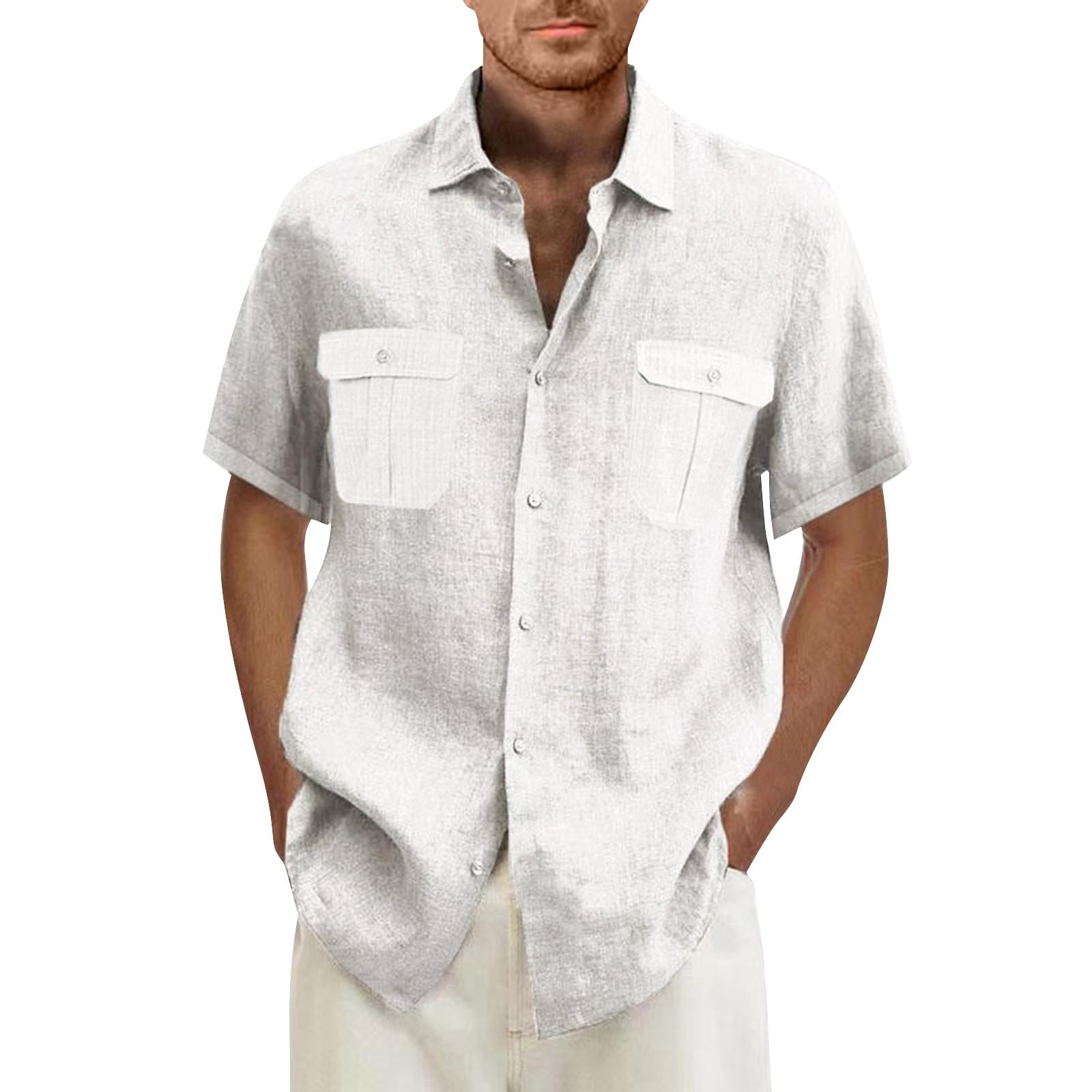 

Дизайнерские весенне-летние мужские повседневные хлопковые льняные рубашки с коротким рукавом, свободные рубашки XXXXL белый