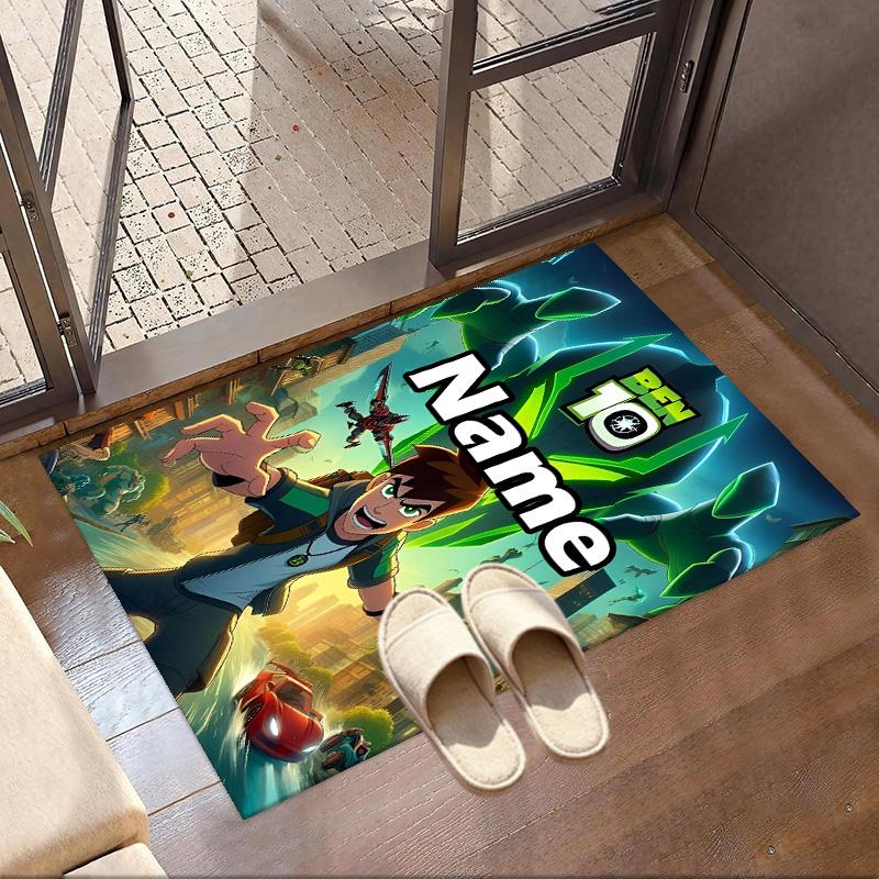 Custom Name Personalized Ben 10 Cartoon Print Carpet, Versatile Home Decor Rug, for Playroom, Apartment, Balcony, Entryway, Hallway Gift