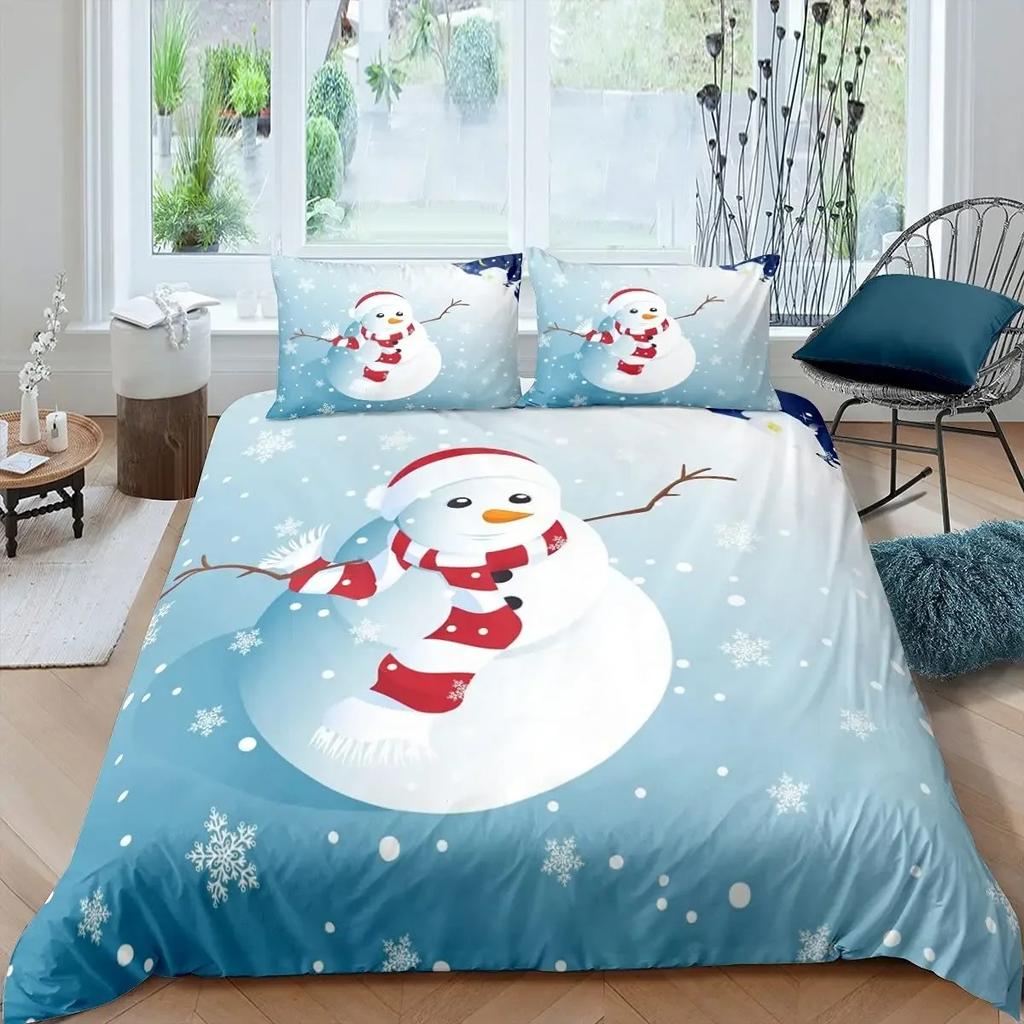 Comforter Snowman Kids Girl Christmas Comforter Winter Snow Bedding Set New Year Cartoon Style Polyester