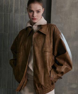 Artinary Detail Oversized Vintage Leather Jacket (Brown)
