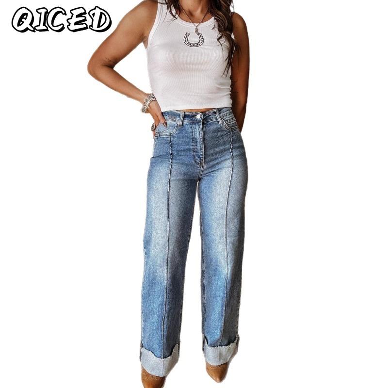 QICED Women's Fashion Casual Solid Color Print Pants & Capris