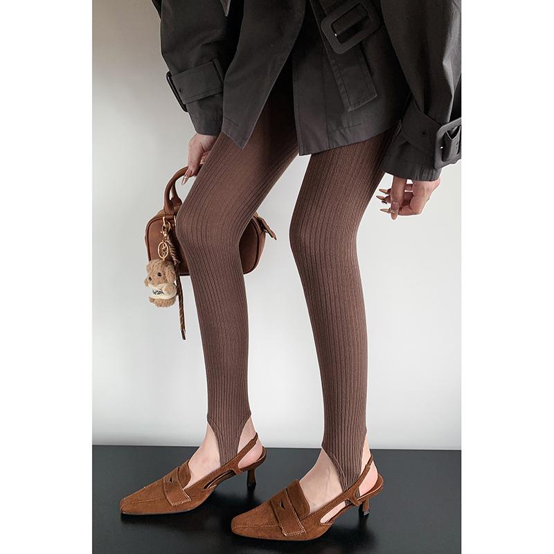 

Autumn Solid Knitted Striped Footless Tights Women Basic High Waist Slim Pantyhose New Y2K Stocking One Size
