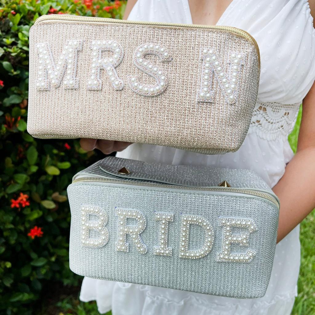 Bride, Bride&Mrs, Silver, Glitter Bag, Gold Glitter, Makeup Bag, High-end, Handbag, Wedding Decoration
