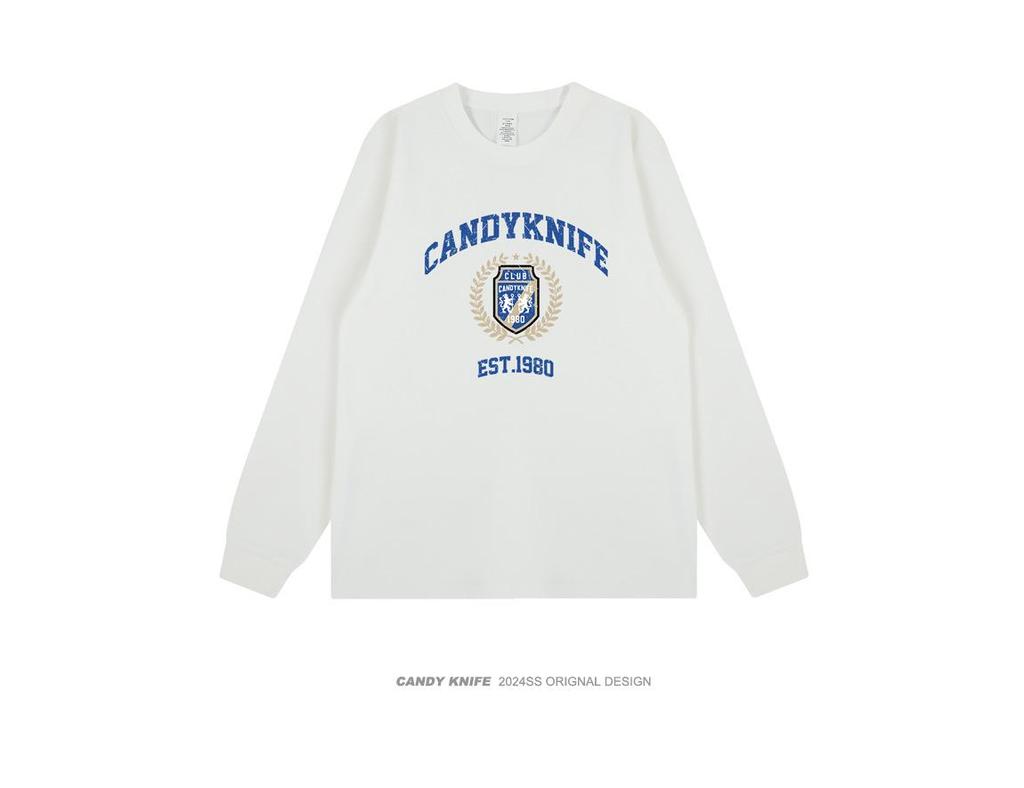 New Streetwear Retro Logo Print Ribbed Cuff Long Sleeve T-Shirt for Men & Women