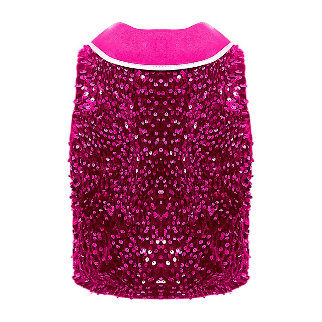 Kids Performance Vest Sparkling Sequins Velvet Buttons Irregular Hem with Bowtie Costume