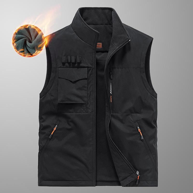 Vestă bărbați toamnă și iarnă față-verso tată fără mâneci guler înalt multi-buzunare vestă cu uscare rapidă vestă mărime mare