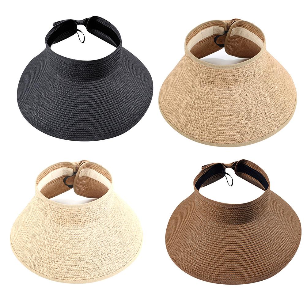 Women Sun Visors Hat Wide Brim Foldable Roll Up Beach Straw Sun Hat