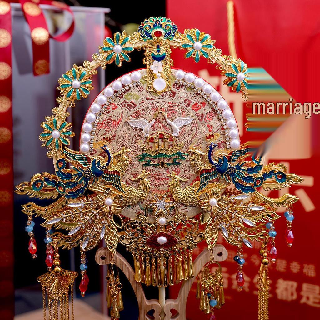 Luxury Double-Sided Bridal Fan – Perfect Wedding Gift for Besties, Chinese Style Face-Covering Fan in Two Colors, Material Package 2516.
