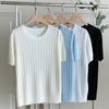 New Arrivals Open Run Women Cable Knit Round Neck Short Sleeve Sweater