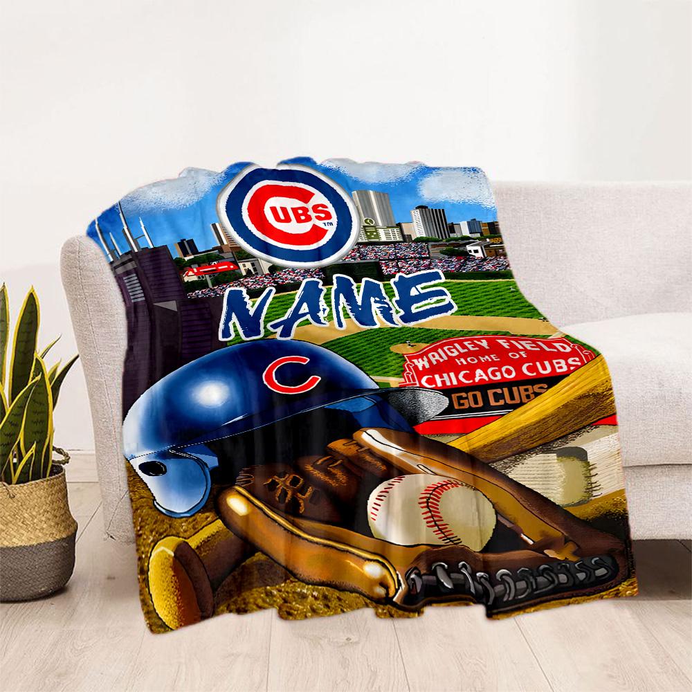 Chicago Cubs Fan Gear Personalized Text Blanket Cozy Customizable Blanket Soft & Cozy Versatile for Chair Office Chair Sofa Bed Four Seasons Universal