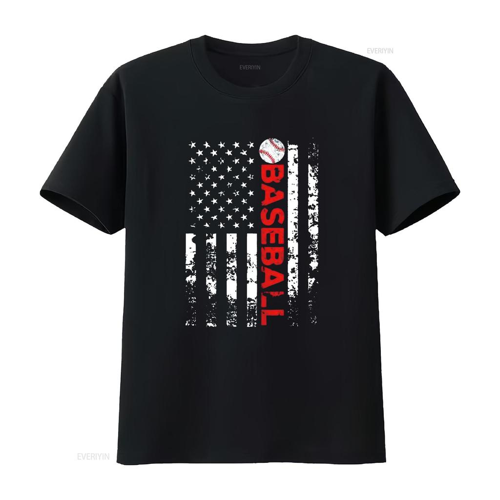 Womens T Shirt American Flag Baseball Team Casual  Tops Black Large Vintage Washed Unisex Soft Fashion Stylish Streetwear