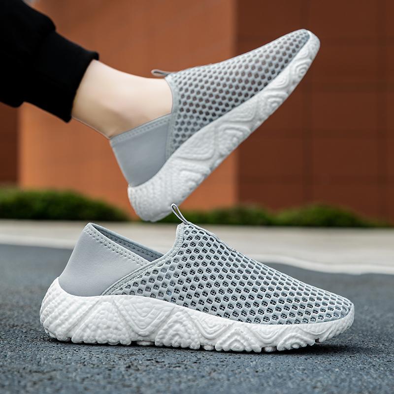 Fashion Trendy Men's Summer Sandals Breathable Casual Beach Lazy Anti-Odor Mesh Shoes Spor Net-Face Shoes Hollow-Out Design Rubber