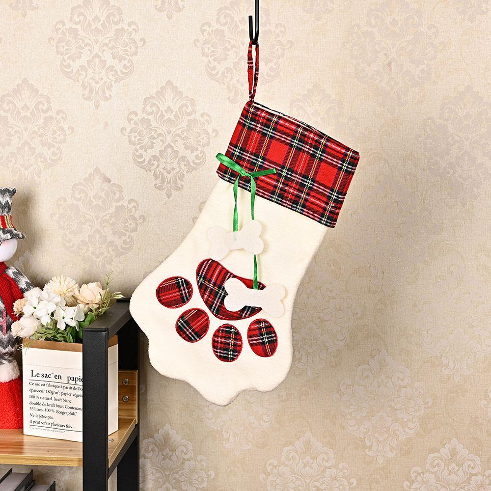 Craft Holiday Hanging Paw Shaped Fireplace Ornaments Christmas Stockings Decoration Pet Supplies
