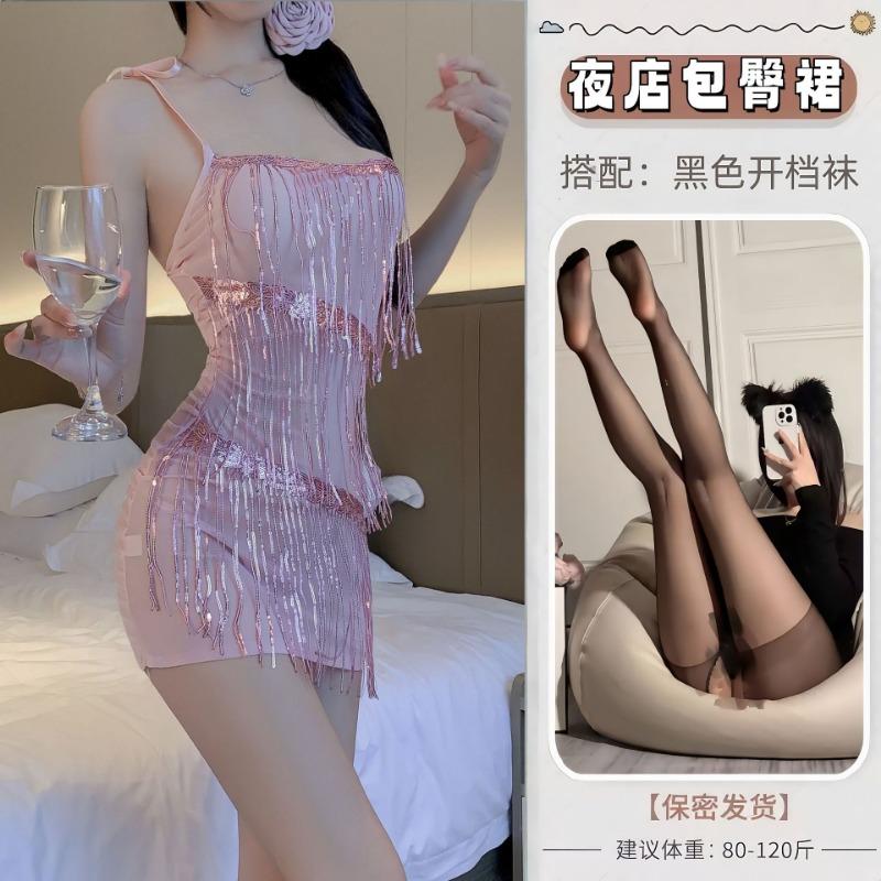 Pailletten Hals Schwingkragen Hüftwickelkleid Reiner Wunsch Stil Sexy Plissiert Sexy Unterwäsche Nachtclub Hals qqny hell