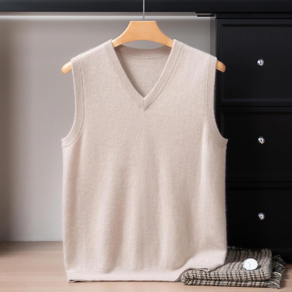 Men's Cashmere V-Neck Sleeveless Knit Vest - 2025 Autumn/Winter Collection
