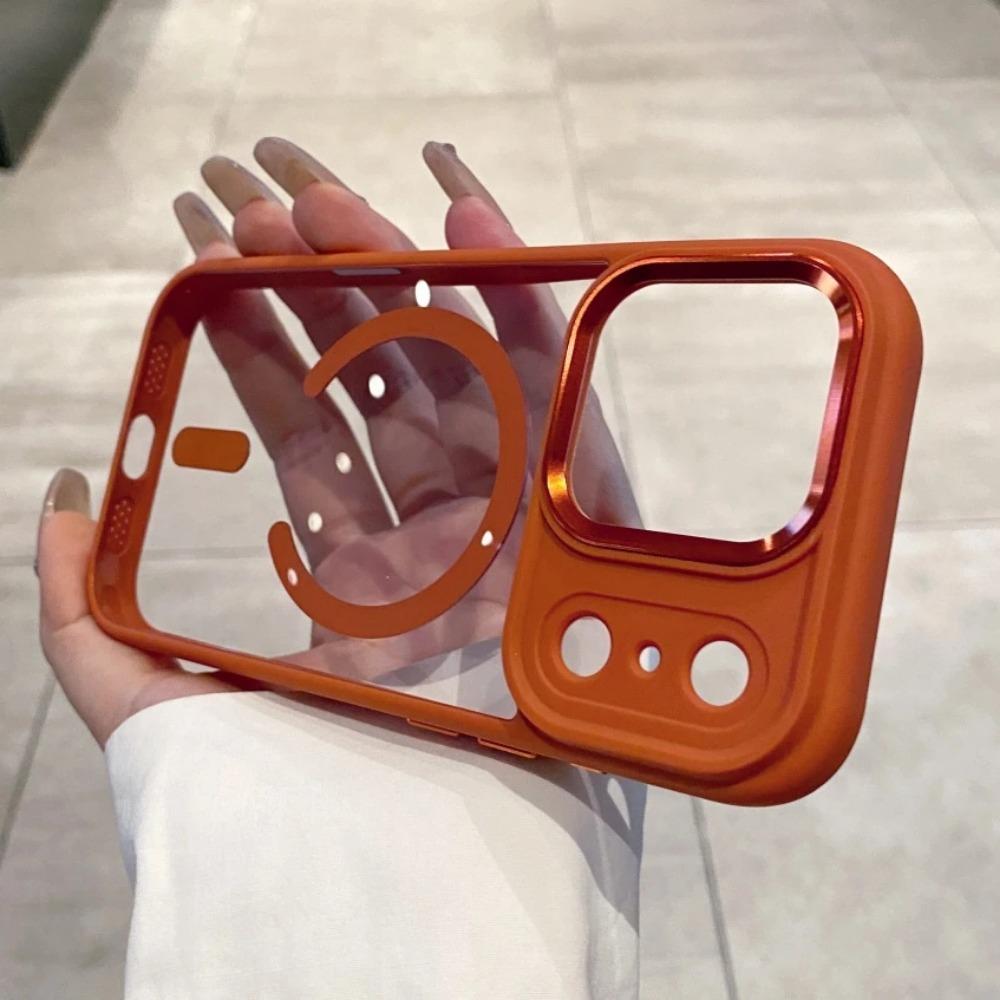 Transparent for Magsafe Armor Case for iPhone 17 16 15 14 13 Pro Max Plus 17 Air Magnetic Acrylic Metal Lens Shockproof Cover