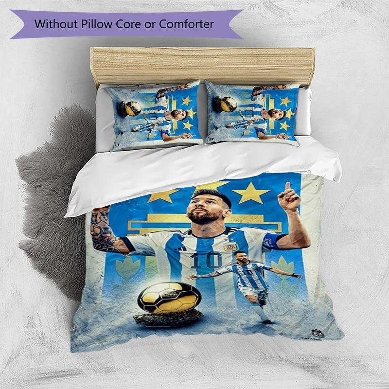 Set Lenzuola 3 Pezzi con Stampa Modello Lionel Messi Morbido Delicato sulla Pelle Lavabile Copripiumino e Federe Set Tutte le Stagioni Camera da Letto