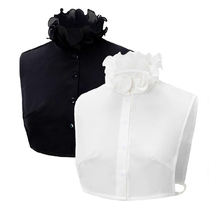 Womens Ruffle Stand False Collar Half Shirt and Fake Wrist Cuffs Sleeves Set Decorative Detachable Layering Accessories