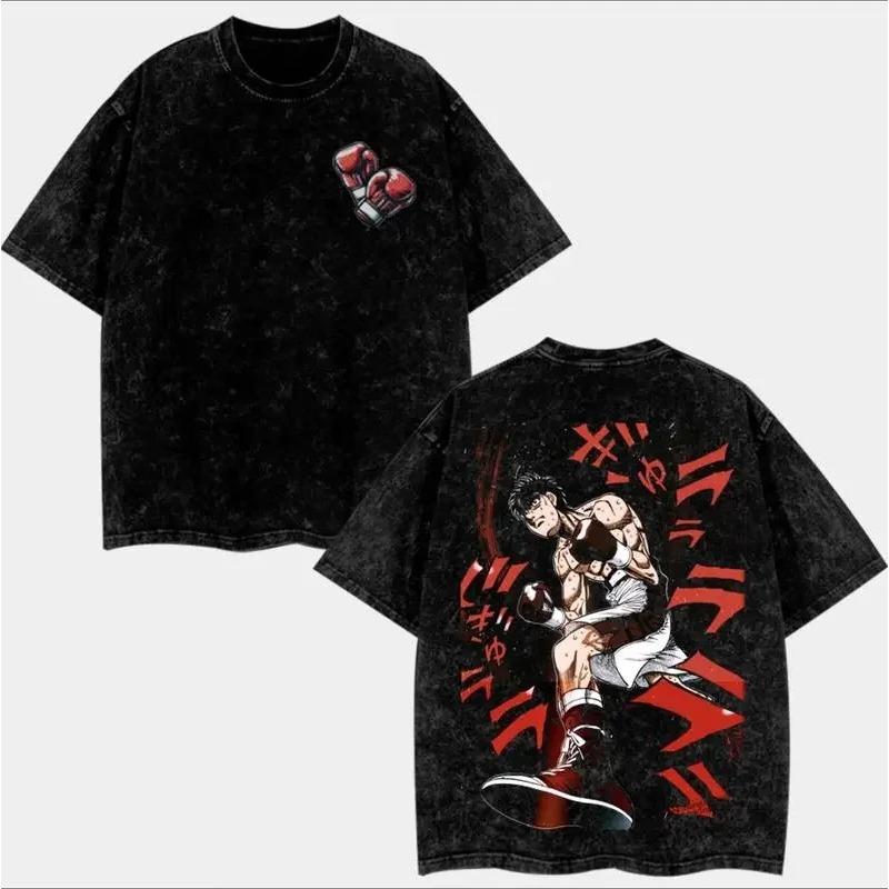 

Hot Anime Fighting Spirit Makunouchi Ippo Clothing Men Women Tshirts Washed Cotton Tee Retro Oversized T-shirt Harajuku T Shirt S чёрный