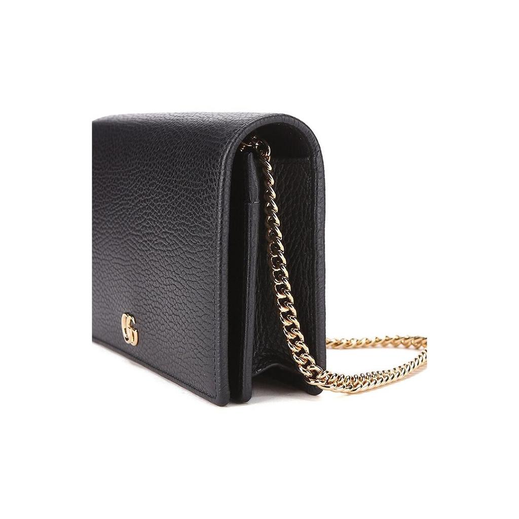 Gucci GG Marmont Leather Chain Crossbody Bag In Black For Women Daily Use