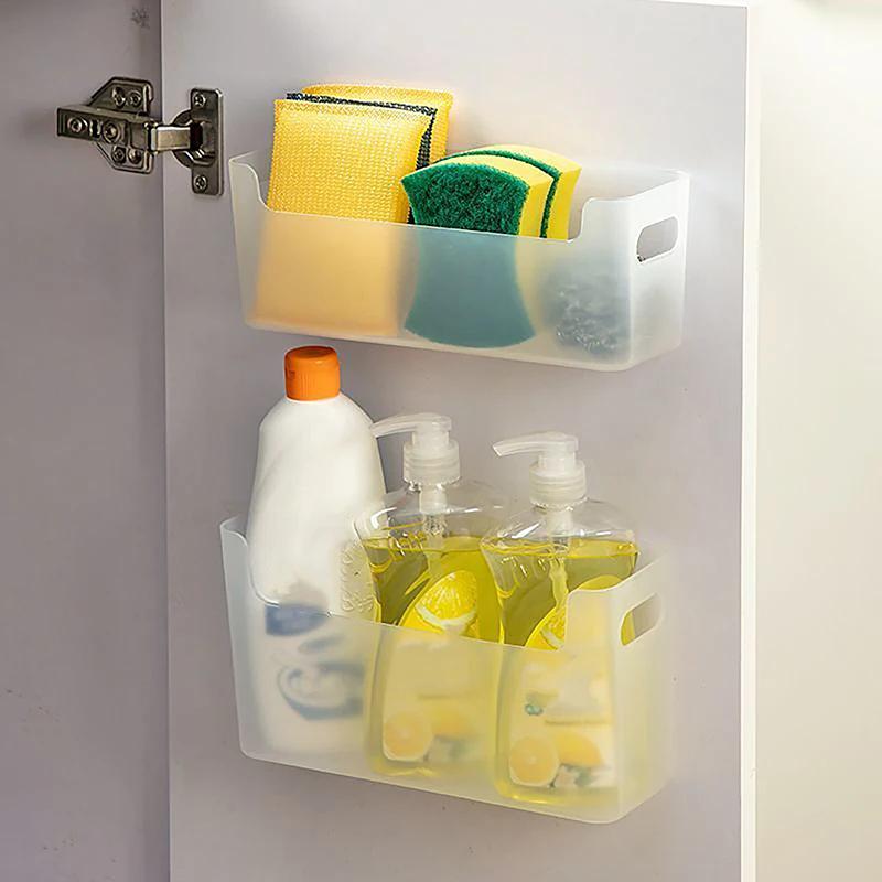 Kitchen Wall-mounted Adhesive Storage Rack Multifunctional Cabinet Door Storage Box Under Sink Drawer Shelf Bathroom Organizer