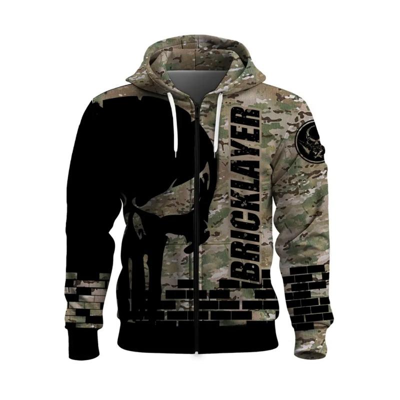 Men's Fashion Skull 3D Print Zipper Pocket Hoodie Clothing Spring Autumn Casual Sports Oversize Long Sleeve Sweatshirt Tops