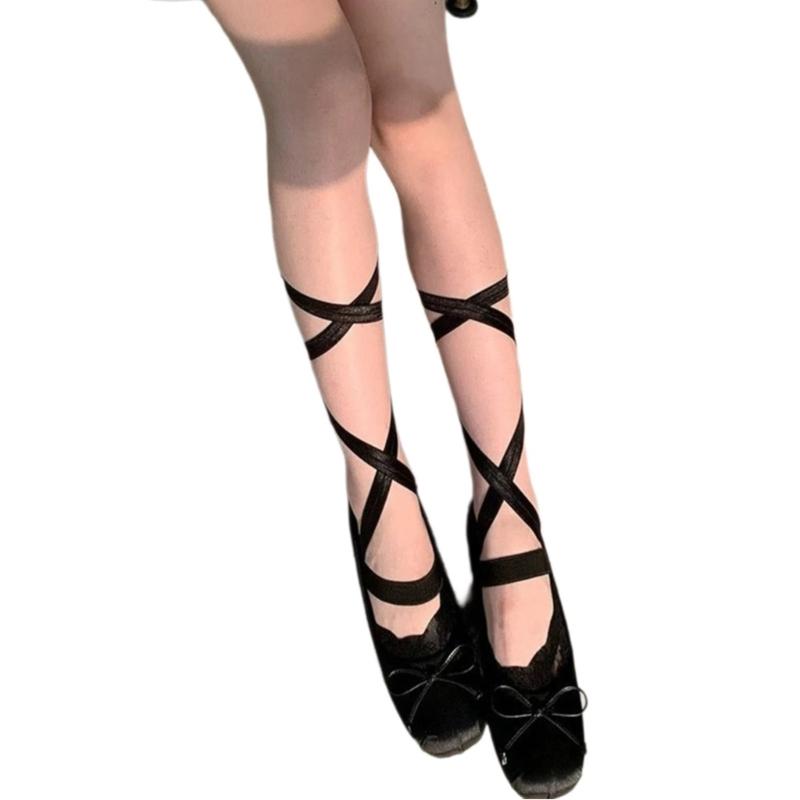 Women Crisscross Ribbon Bandages Low Cut Antislip Cotton Socks Japanese Style Dancing Party Solid Invisible Short Socks
