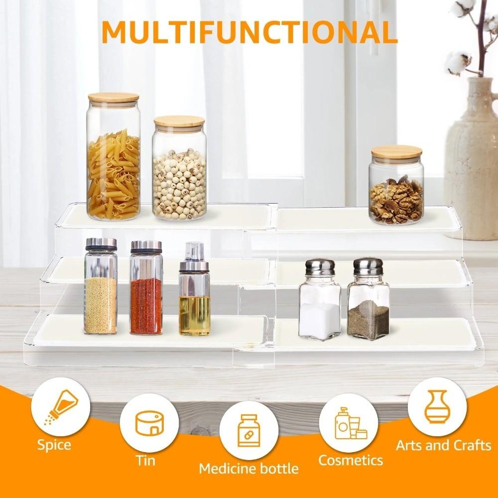 3 Tier Expandable Step Shelf Adjustable Cabinet Storage Rack Countertop Display Shelf  Cabinet