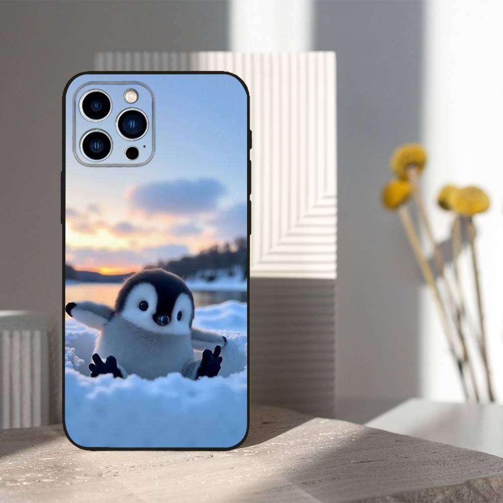 Cute Animal P-Pingu Penguin Case For iPhone 12,14,15,16,17,13,11,X,Mini,Plus,Pro Max,8,7,XR,SE,XS,Soft Silicone Black