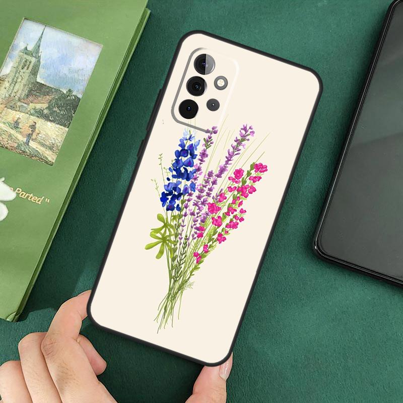 Lavender Purple Flowers Soft Cover For Samsung Galaxy A54 A53 A73 A13 A71 A51 A14 A52 A32 A12 A22 A52S Back Case