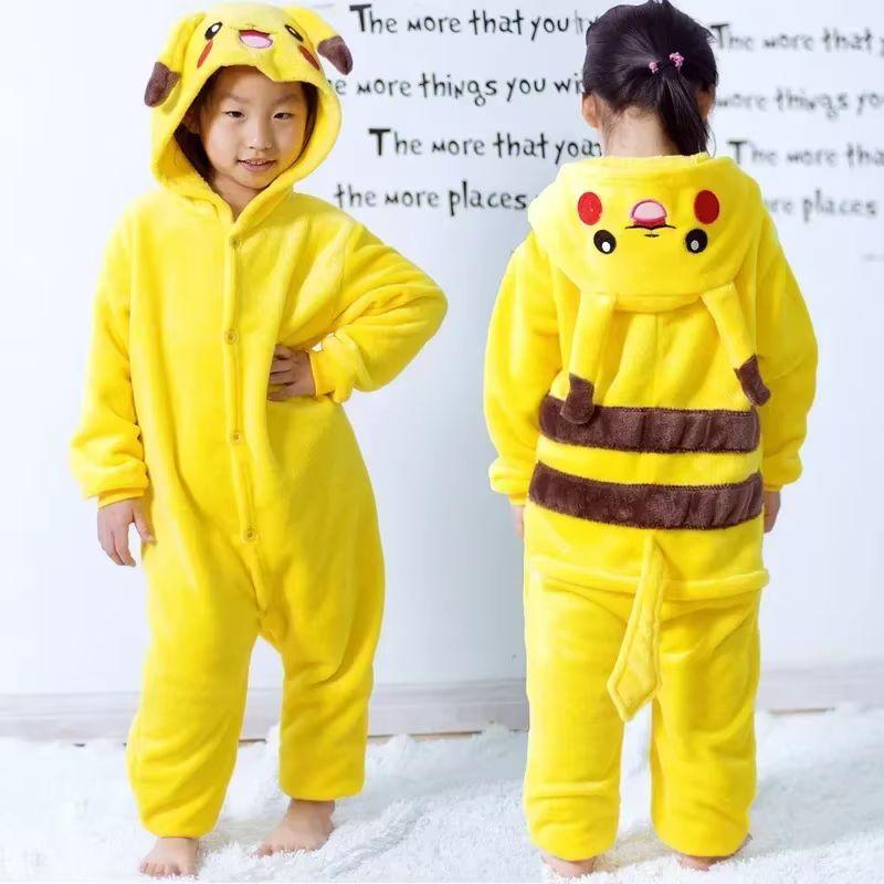 Pikachu Pokemon Warm Flannel Onesie Cosplay Hoodie For Kids/Adults Soft Homewear Autumn Winter Parent-Child Sleepwear For Girls