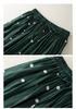 2025 Spring/Summer Women's Cotton Linen Polka Dot Pleated Midi Skirt with Elastic Waist