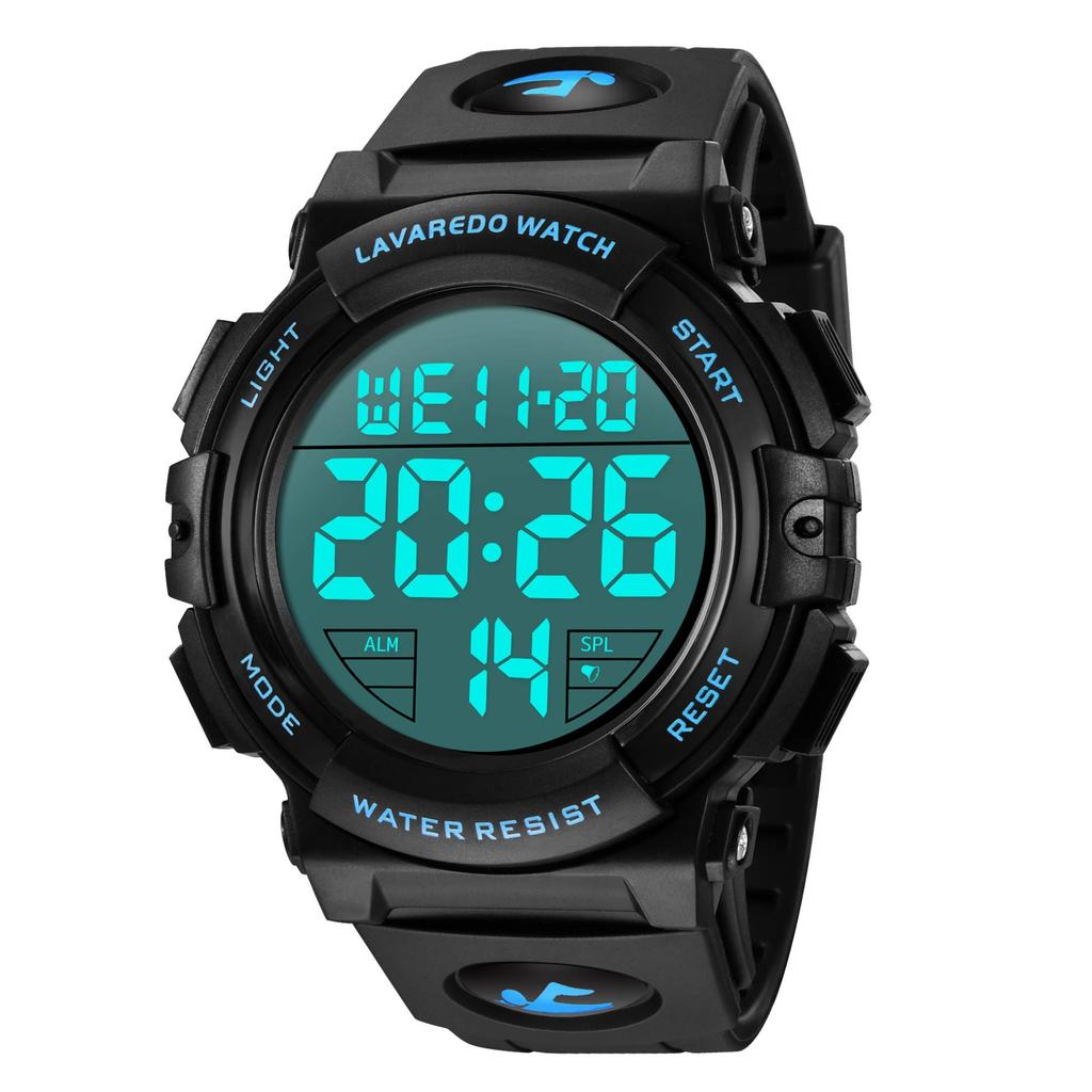 Senors Watch Digital Sports 50m Waterproof Stylish Multifunctional LED Display Outdoor Watch Men's (2-Blue)