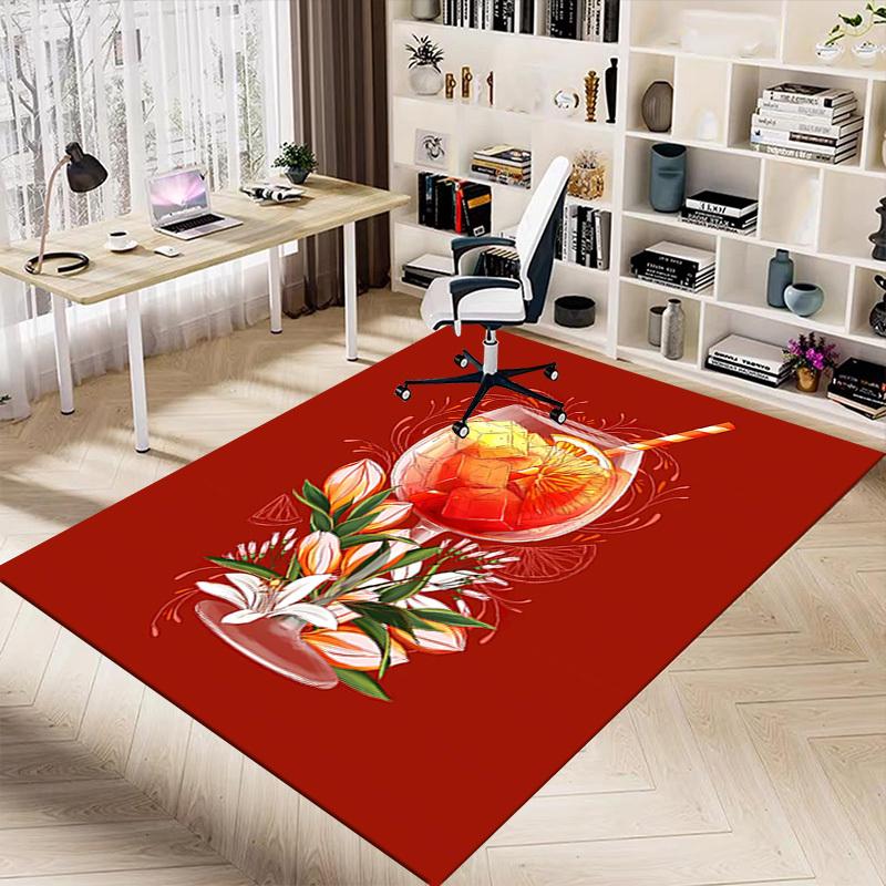 1PC Cocktail Flowers Extra Large Non Slip Floor Carpet, Office, Family, Bedroom, Studio Large Area Rug Indoor Rugs, Vibrant Colors