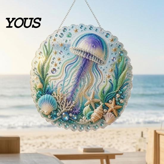 DIY Mosaic Craft for Adults Coastal Faux Pearl Painting Kit, Ocean Theme Art Stress Relief Creative Activity Sparkling Sea Animal Ornament