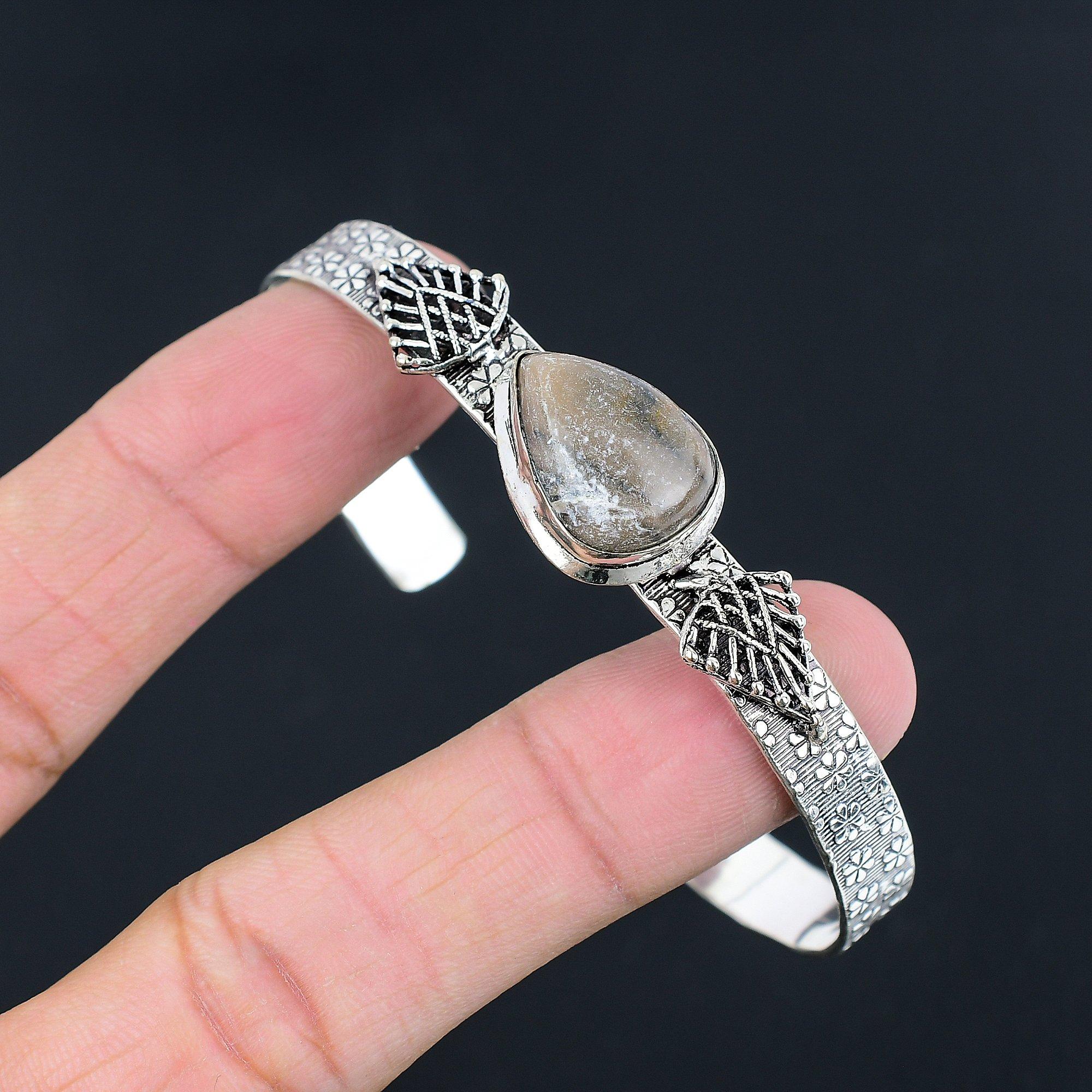 

Sterling Silver Natural Spider Web Jasper Daughter Anniversary Bangle Bracelet Adjustable