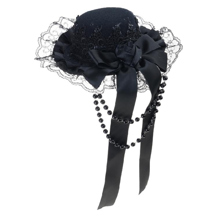 Lace Headpiece Gothic Lolitas Headwear Subcultures Hair Accessories Rose Bead Chain Headdress Top Hat Hair Clips Gifts