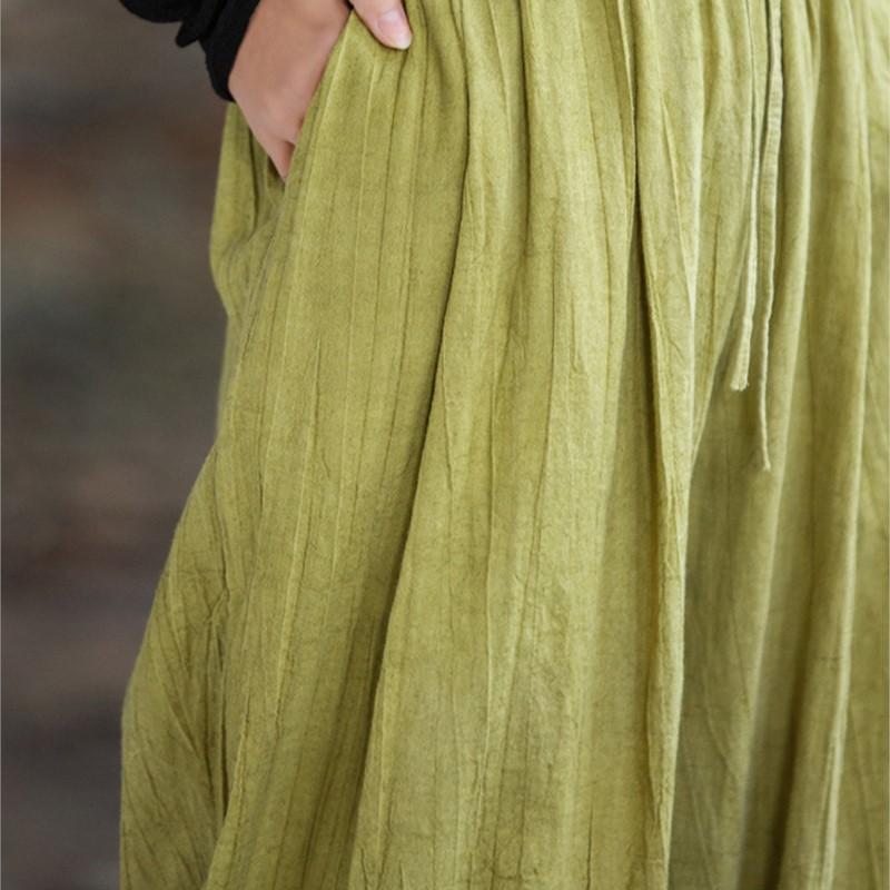 Johnature Women Vintage Wide Leg Pants Elastic Waist Tie-dye Trousers Autumn Loose Belt Long Pants