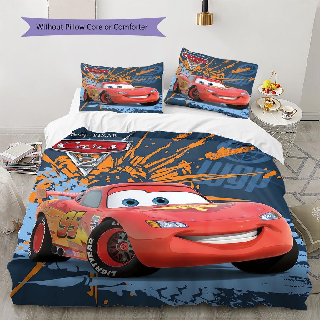 Lightning McQueen Cars 3Pcs Bedding Set for Kids, Soft Microfiber Bed Set for Boys Bedroom, Cartoon Movie Home Decor