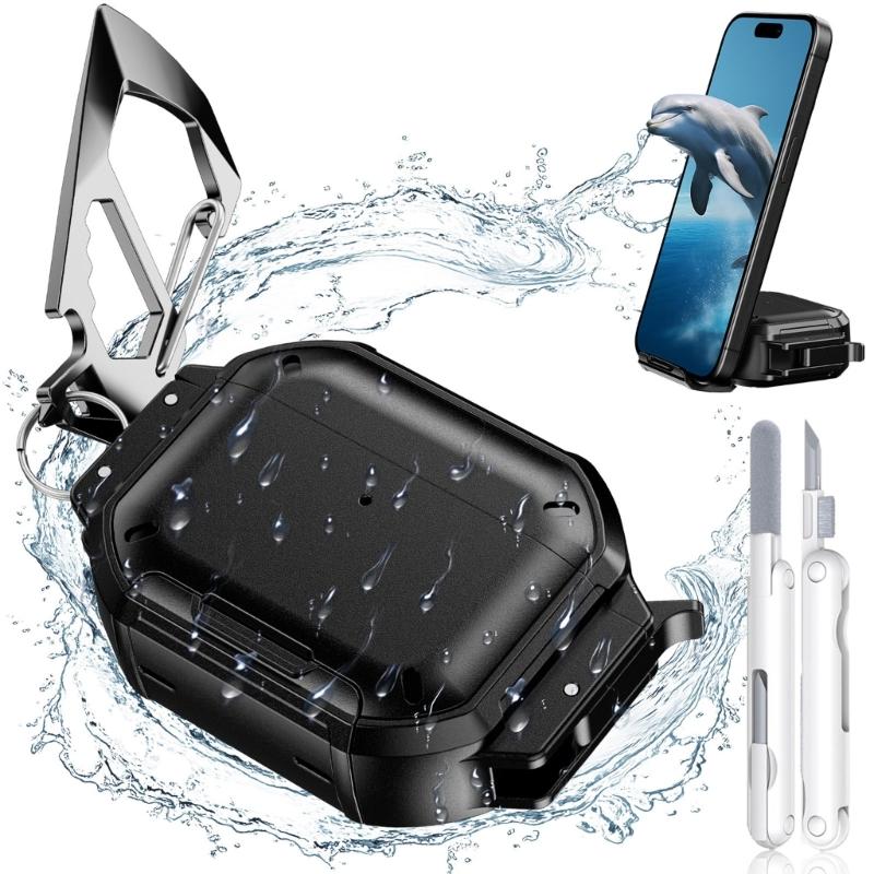 

Rugged Waterproof Protective for Wireless Earbuds Featuring Integrated Cleaning Pen Safety Lock Grade Durability and Car чёрный